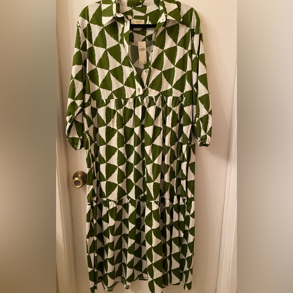 NWT-Anthropologie Bettina Green and White Midi Dress